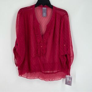 Laura Scott Petite Women’s 3/4 Sleeve Clip Dot Pink Sheer Blouse size XLP